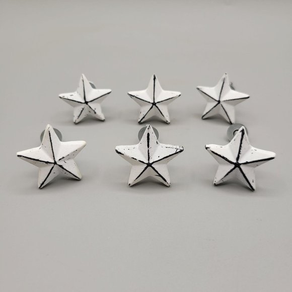 Cast Iron Stars Drawer Knobs Antiqued White Finish Set of 6 - Picture 1 of 5